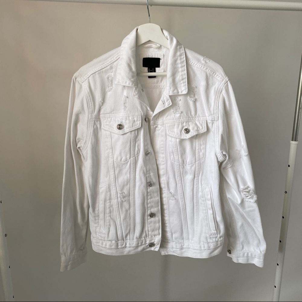 Forever 21 Distressed White Denim Jacket